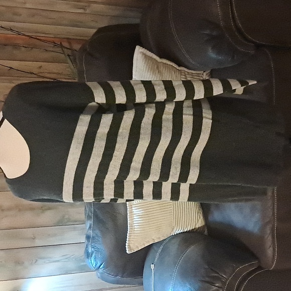 Orvis Women 100% Cashmere Crew Neck Sweater Tunic Size L Gray Striped Soft Comfy - Picture 3 of 10